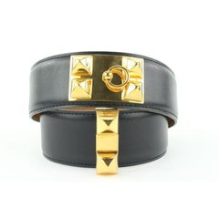 Hermes Black x Gold Medor Collier de Chien Waist Belt 727her324