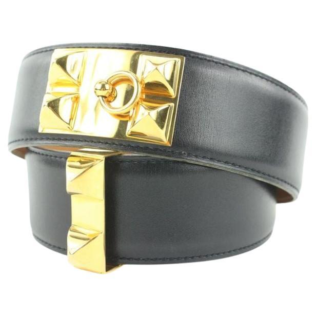 Hermes Black x Gold Medor Collier de Chien Waist Belt 727her324 For Sale