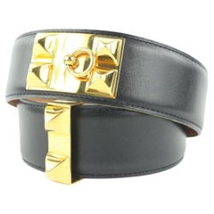 Vintage Hermes Black x Gold Medor Collier de Chien Waist Belt 727her324