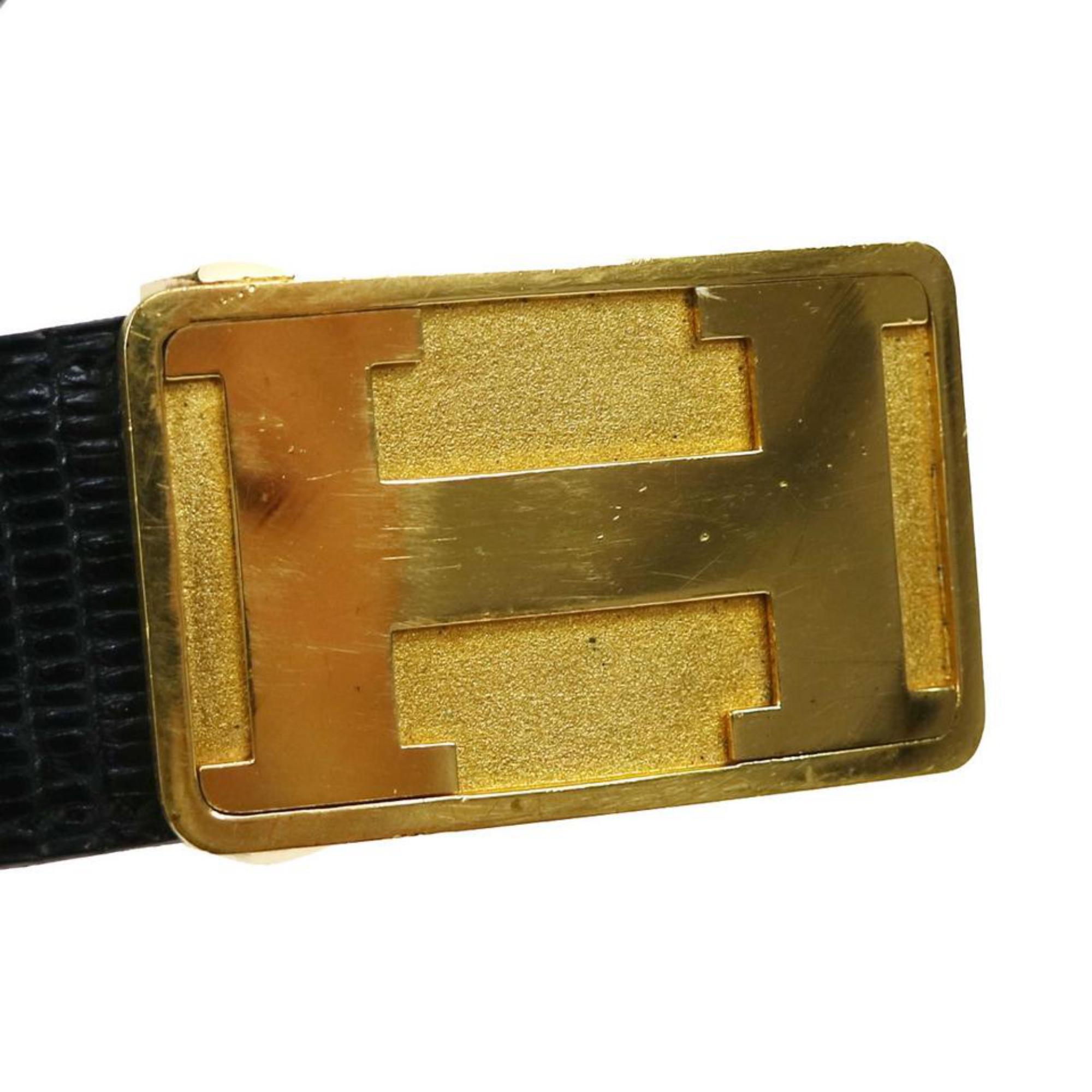 Hermès Black X Gold (Ultra Rare) Reversible Lizard H Logo Plaque 866889 Belt For Sale 1