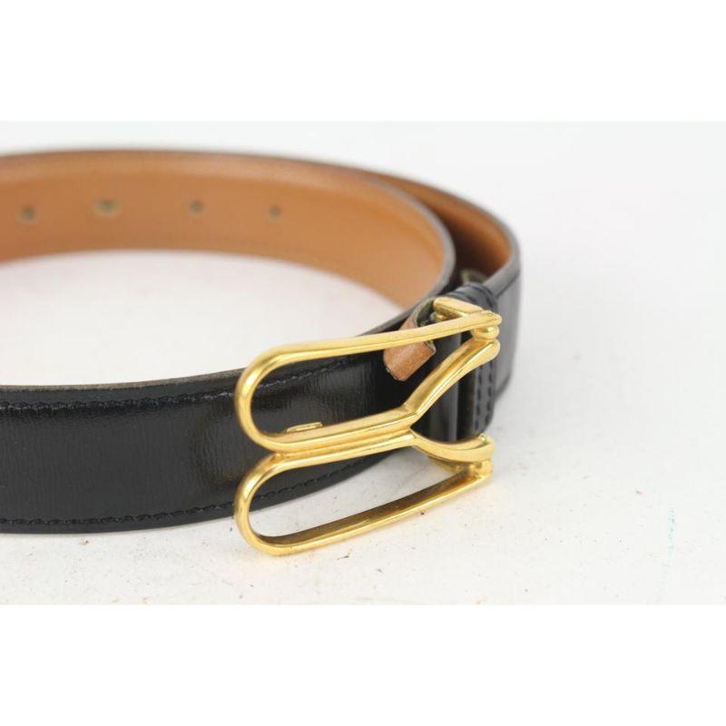 Women's Hermès Black x Gold Wishbone Horseshoe Belt 823her26 For Sale
