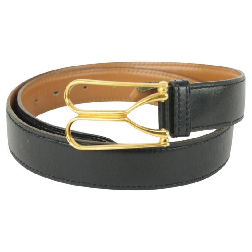 Hermès Black x Gold Wishbone Horseshoe Belt 823her26 For Sale