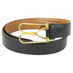 Hermès Black x Gold Wishbone Horseshoe Belt 823her26