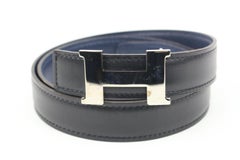 Hermès Black x Navy 24mm Reversible H Logo Belt Kit 121h60