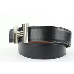 Hermès Black x Silver Reversible Cadena H Belt Kit 863her49
