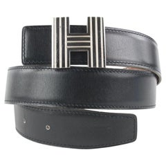 Kit ceinture Cadena H réversible noir x argent Hermès 863her49