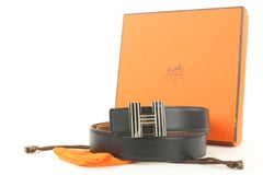 Hermès Black x Silver Reversible H Logo Cadena Belt Kit 852633