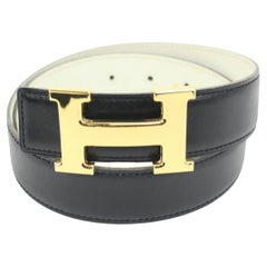 Hermès Black x White x Gold 32mm Reversible H Logo Belt Kit 99h419s