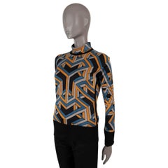 HERMES black yellow blue silk CARRE CUBE Turtleneck Sweater 40 M