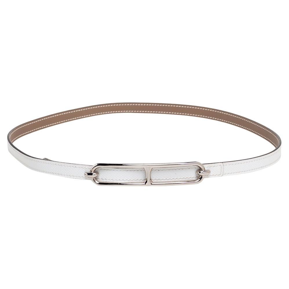Hermes Blanc/Etoupe Epsom and Swift Leather Roulis Belt 85CM For Sale at  1stDibs