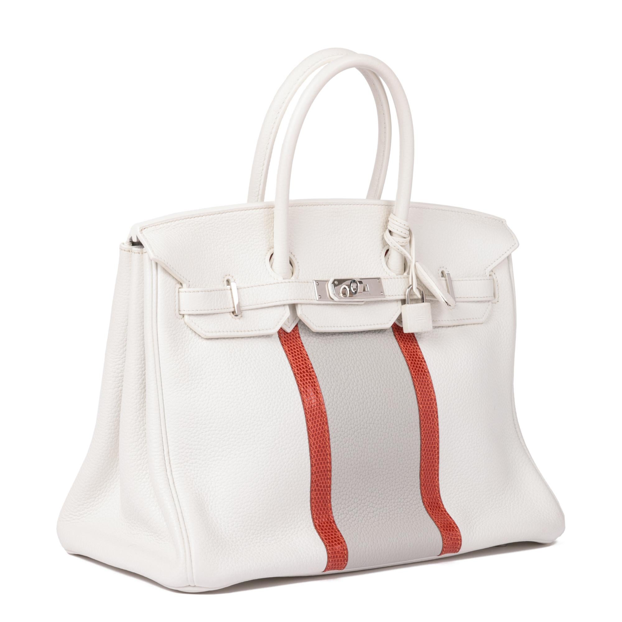Hermès Blanc, Gris Perle Clemence Leather & Sanguine Niloticus Lizard Leather Club Birkin 35cm Retourne

CONDITION NOTES
The exterior is in excellent condition with minimal signs of use.
The interior is in excellent condition with minimal signs of