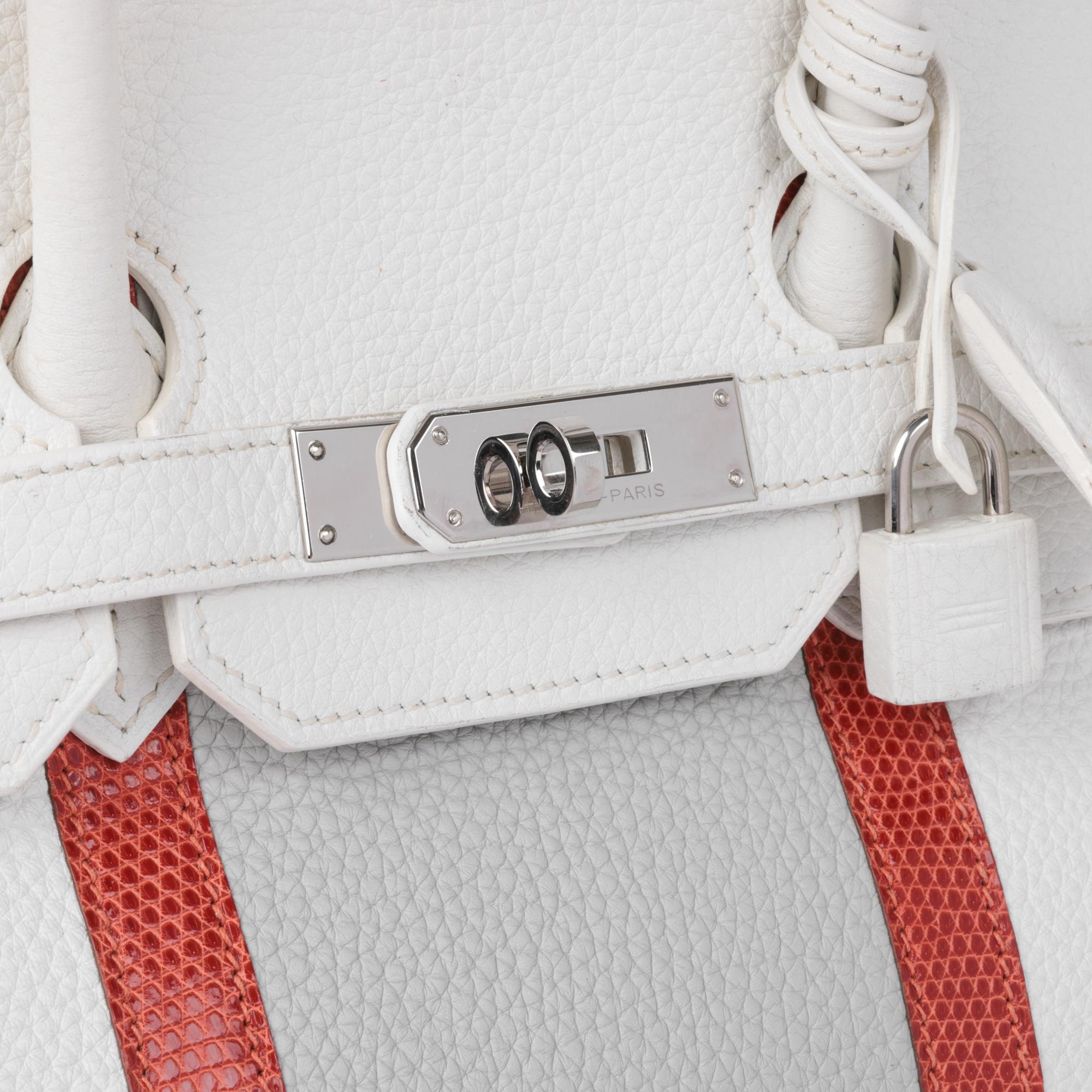 Hermès Blanc, Gris Perle Clemence Club Birkin 35cm en cuir et lézard 3
