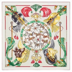 Hermes Blanc / Gris Perle / Vert Cavalcades scarf 90