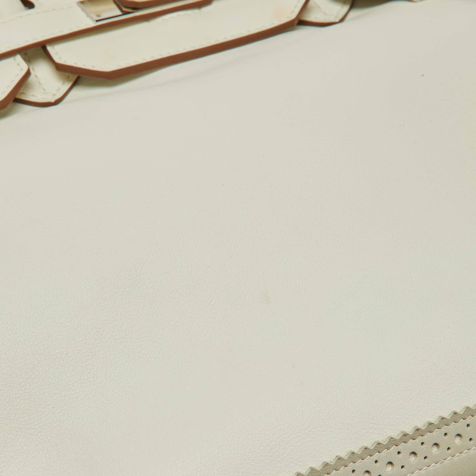 Hermes Blanc/Gris Swift Leather Palladium Finish Ghillies Birkin 35 Bag For Sale 7