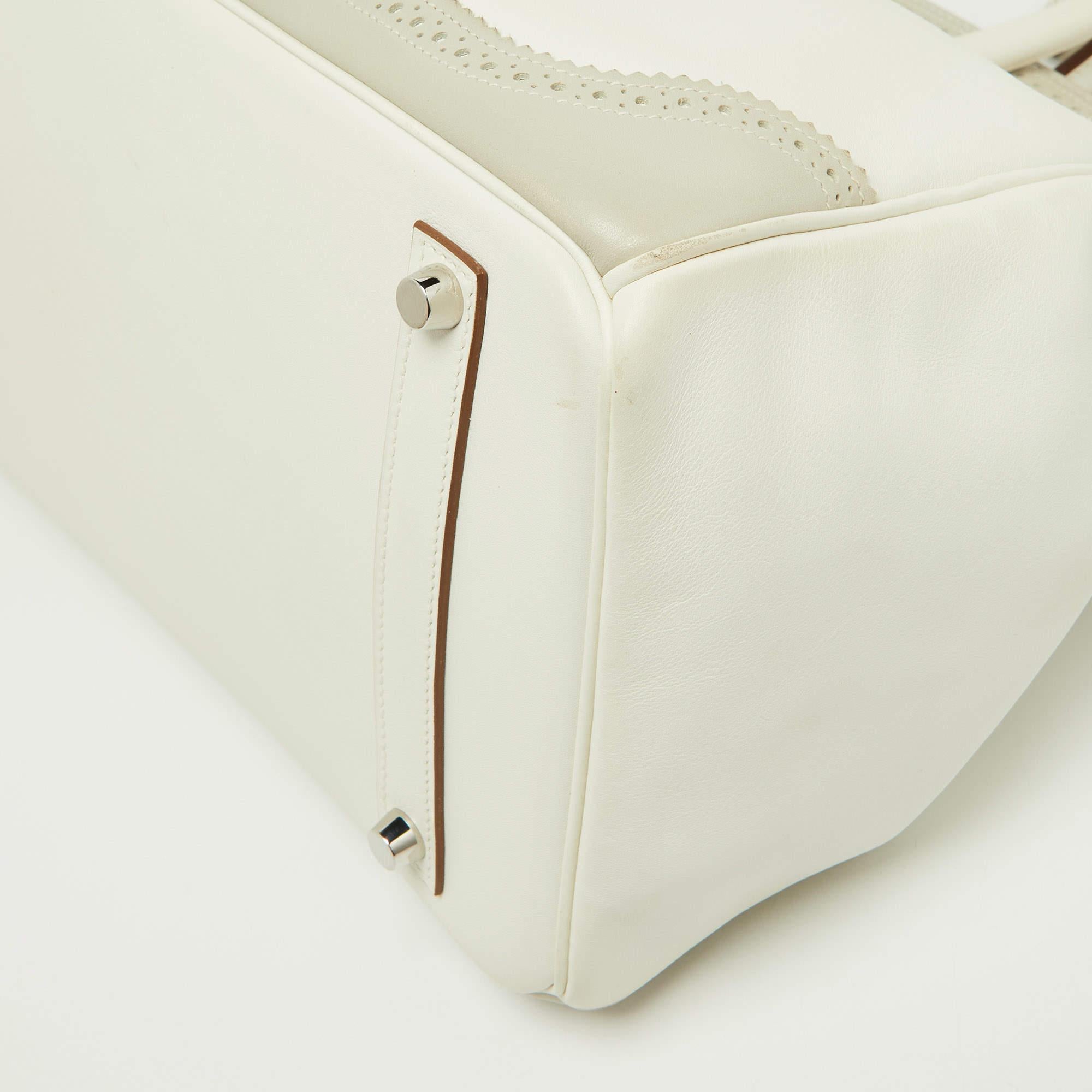 Hermes Blanc/Gris Swift Leather Palladium Finish Ghillies Birkin 35 Bag 15