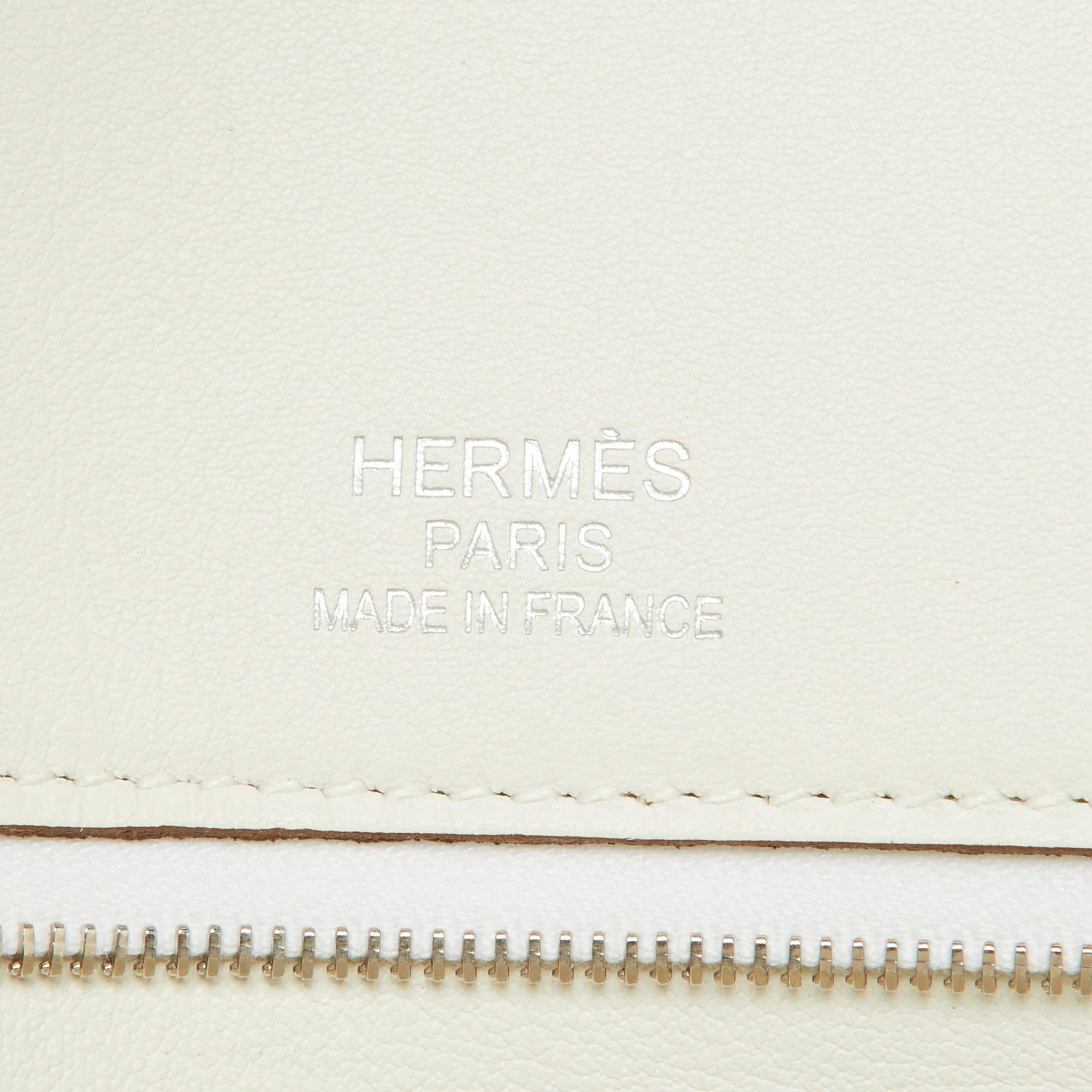 Hermes Blanc/Gris Swift Cuir Palladium Finish Ghillies Sac Birkin 35 en vente 2