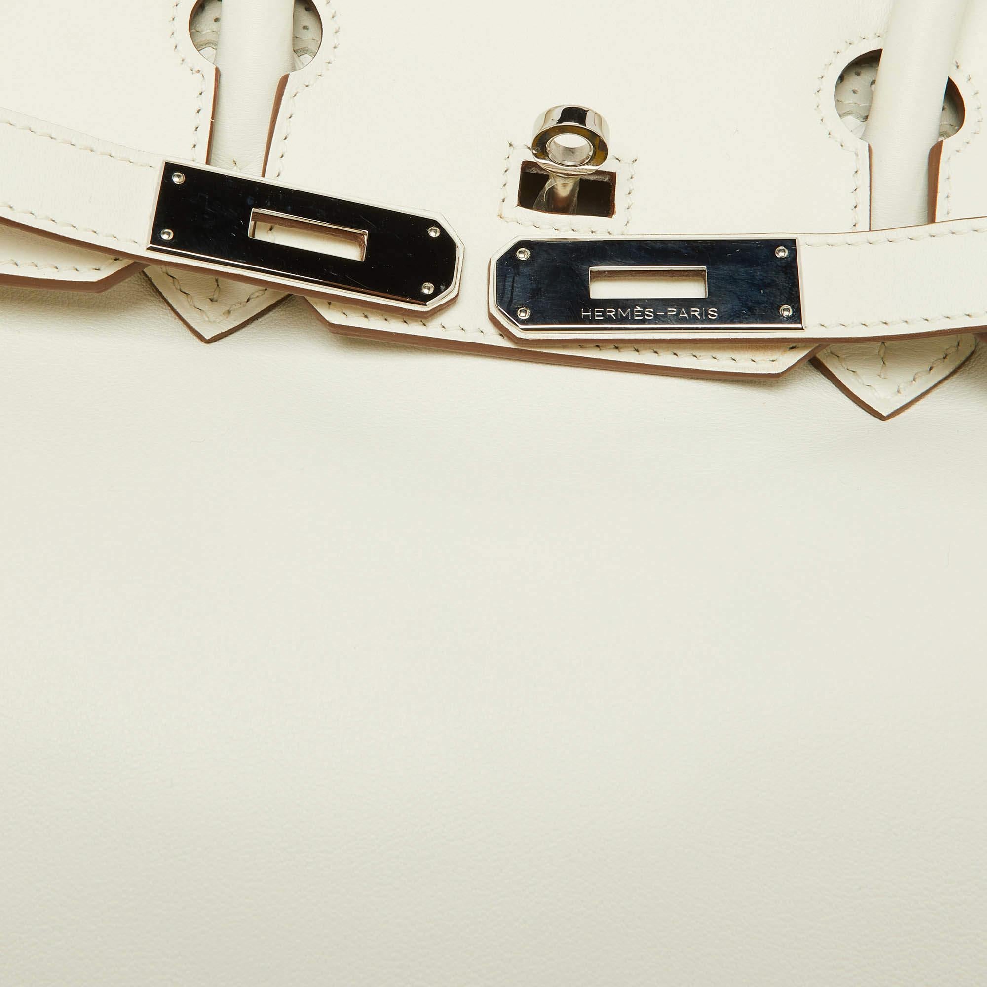 Hermes Blanc/Gris Swift Leather Palladium Finish Ghillies Birkin 35 Bag For Sale 3
