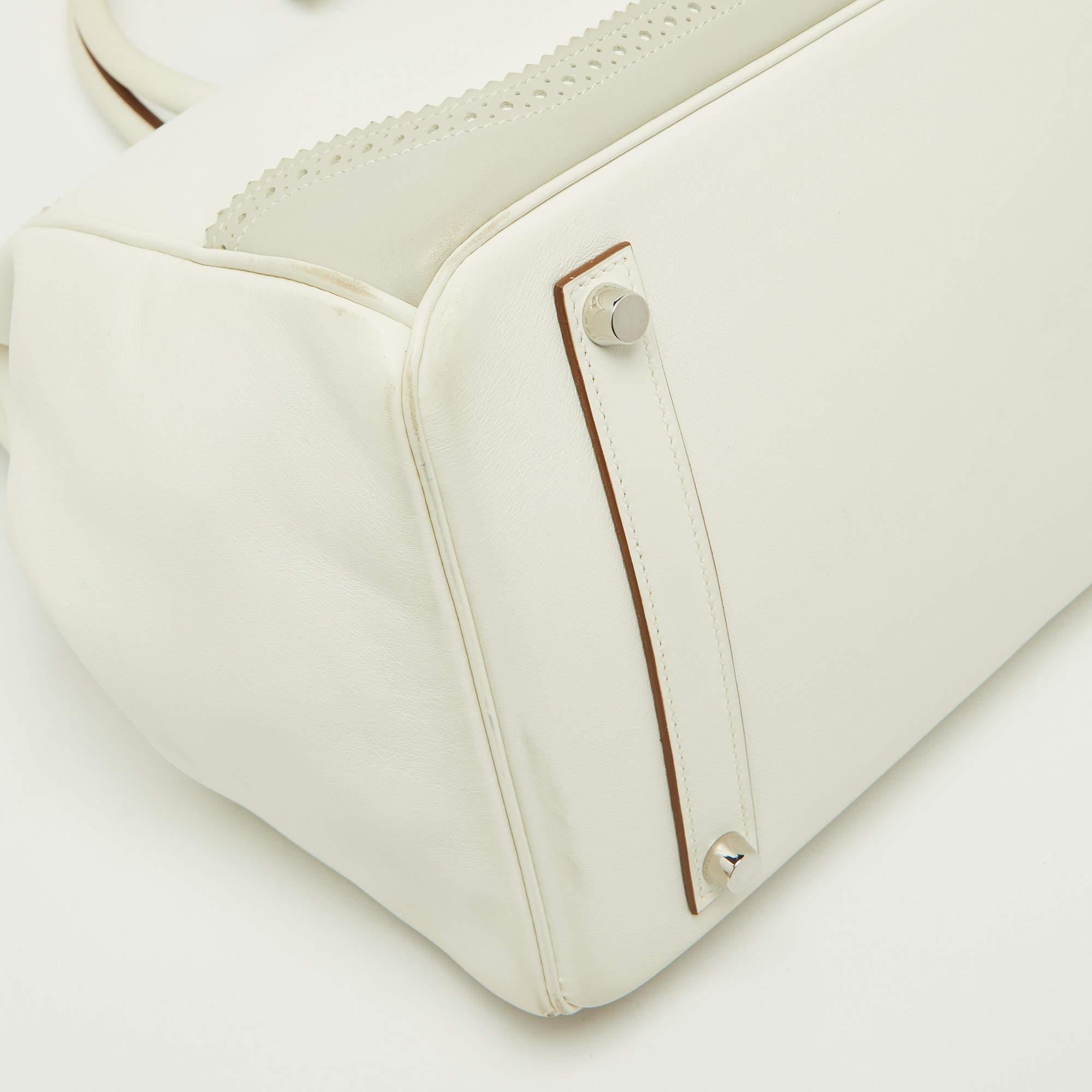 Hermes Blanc/Gris Swift Leather Palladium Finish Ghillies Birkin 35 Bag For Sale 4