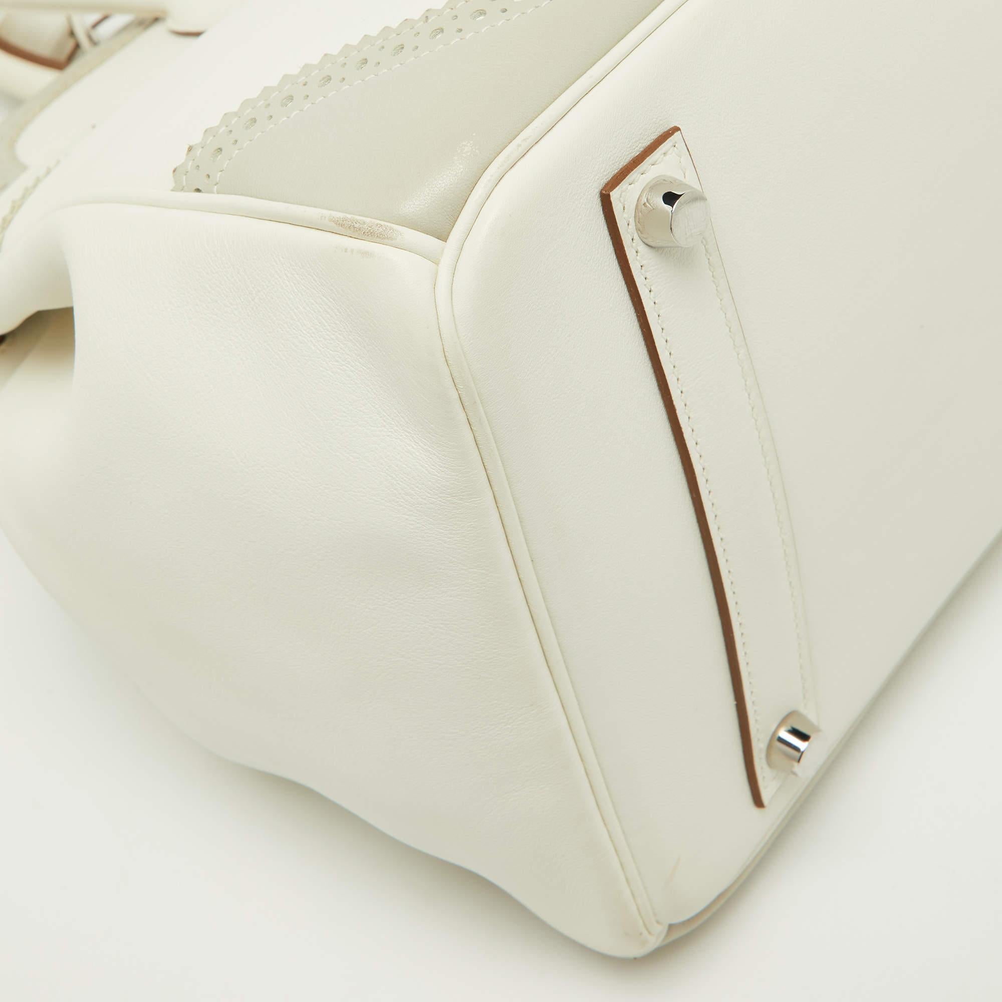 Hermes Blanc/Gris Swift Leather Palladium Finish Ghillies Birkin 35 Bag For Sale 5