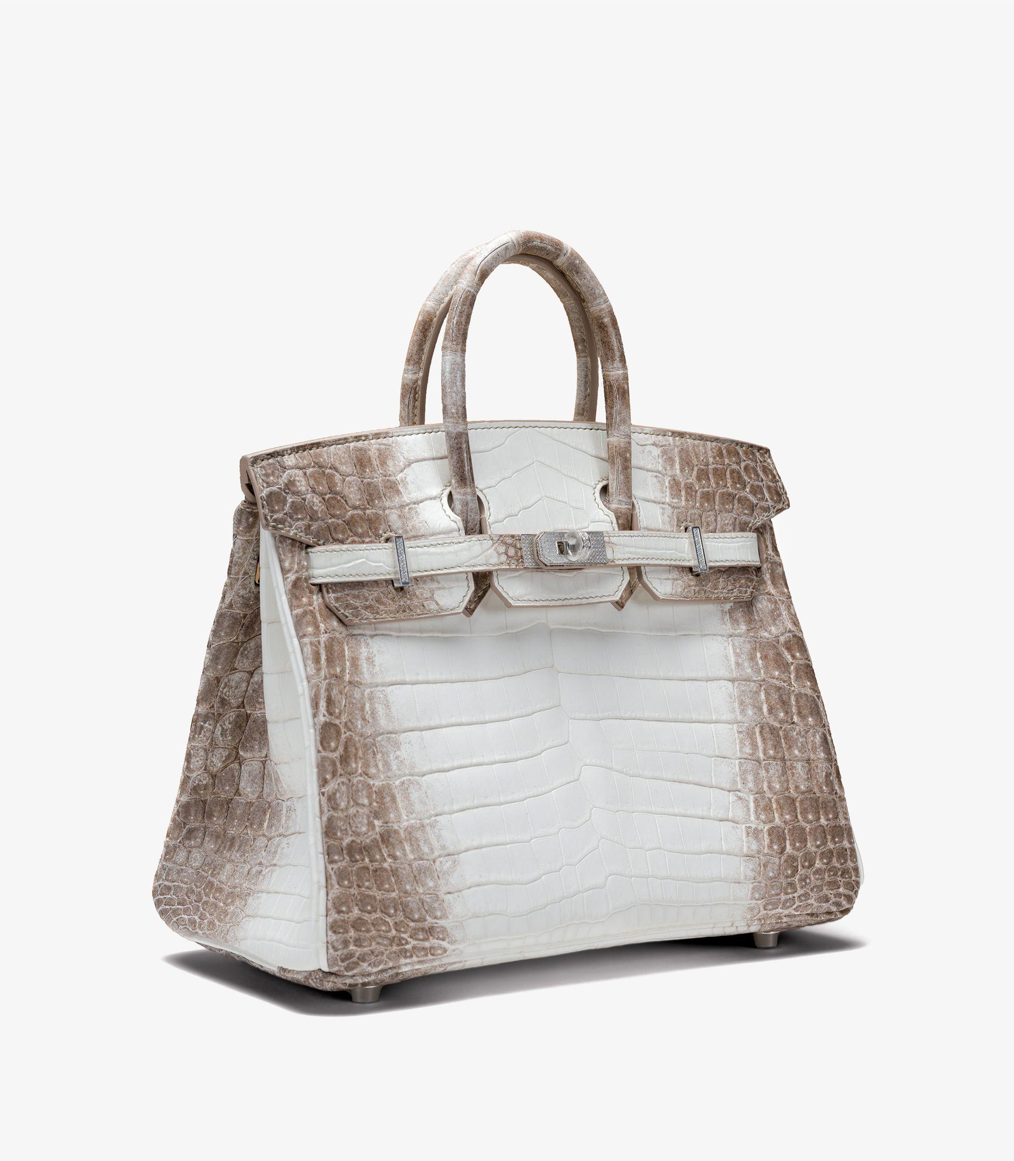 Gray Hermès Blanc Himalaya Matte Niloticus Crocodile Leather Diamond Birkin 25cm For Sale