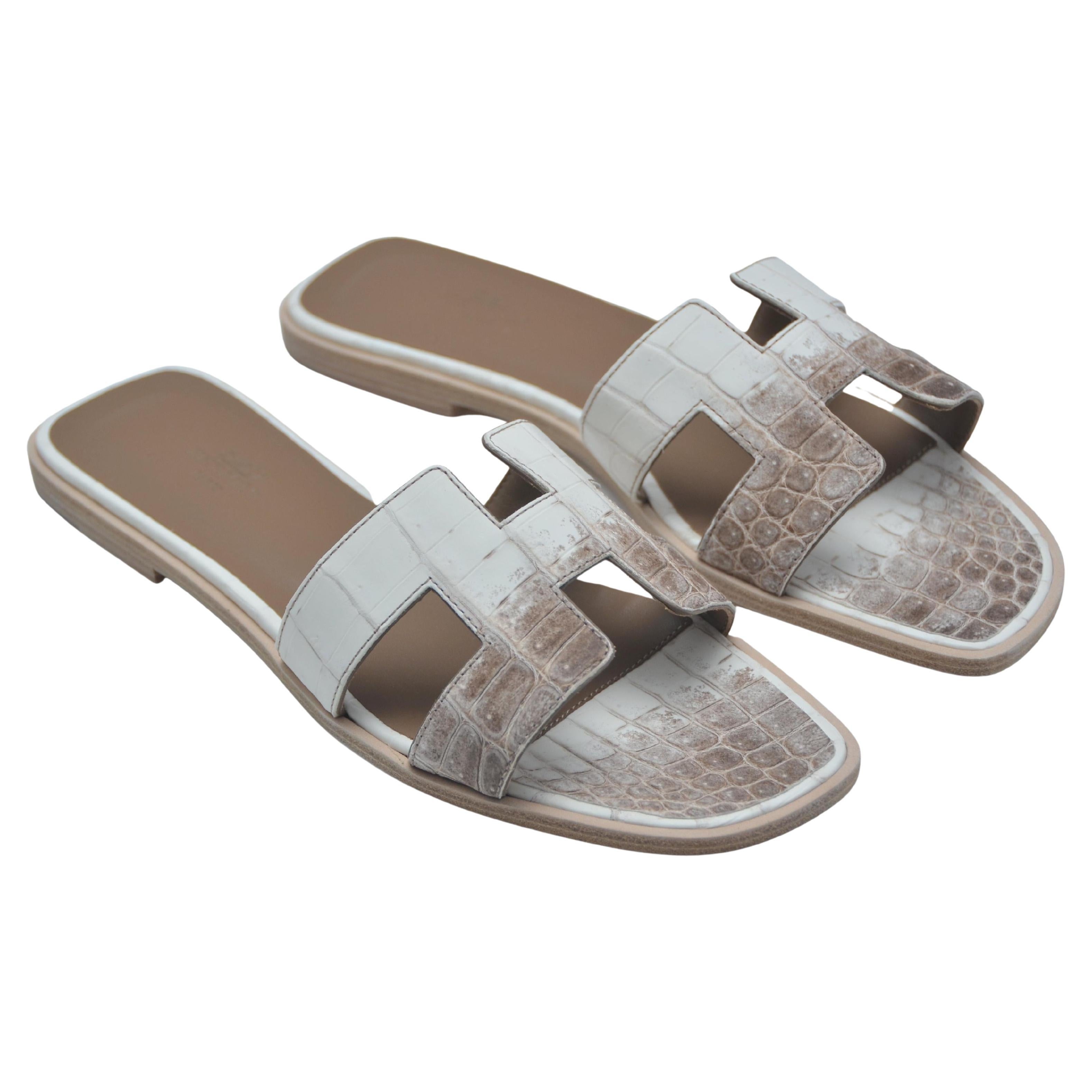 HERMES  Blanc/Noisette  Crocodile Niloticus  Himalaya Oran  Sandales neuves Taille 39