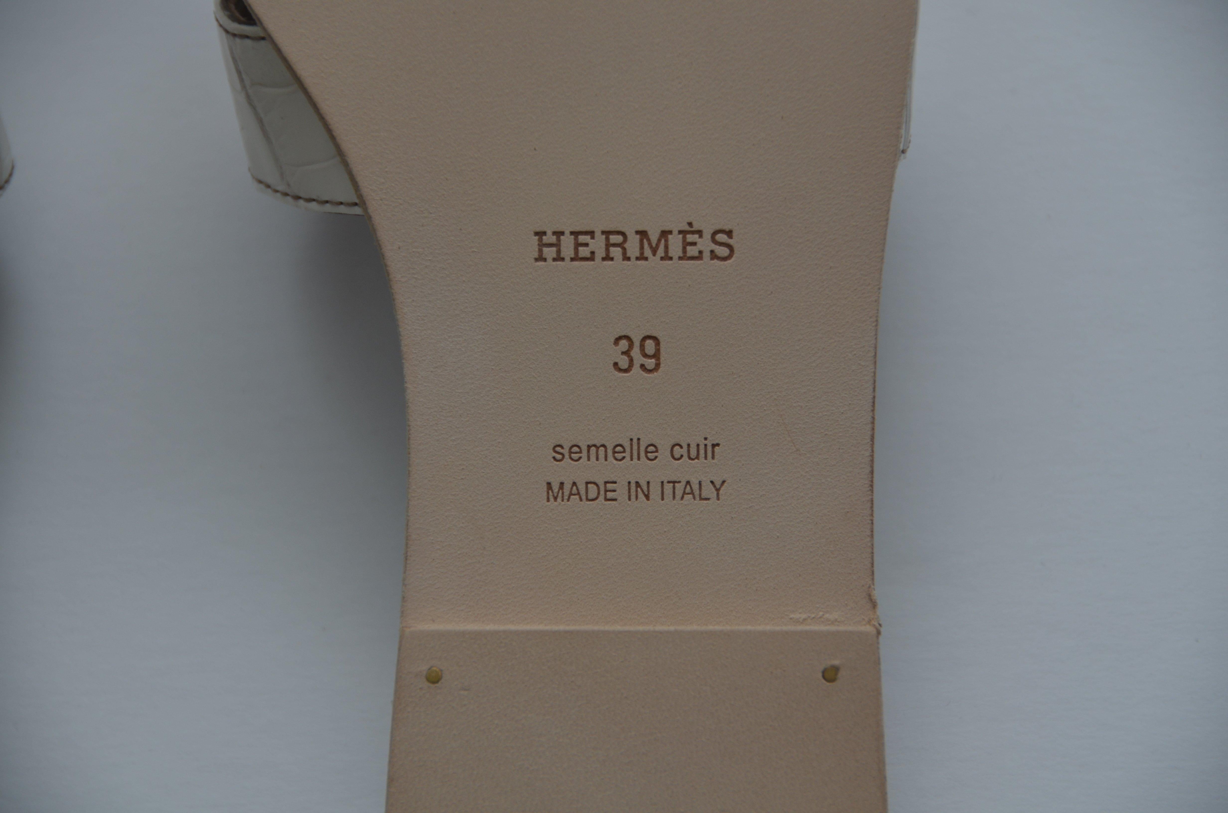 Women's HERMES  Blanc/Noisette  Niloticus Crocodile Himalaya Oran  Sandals SZ 39 NEW For Sale