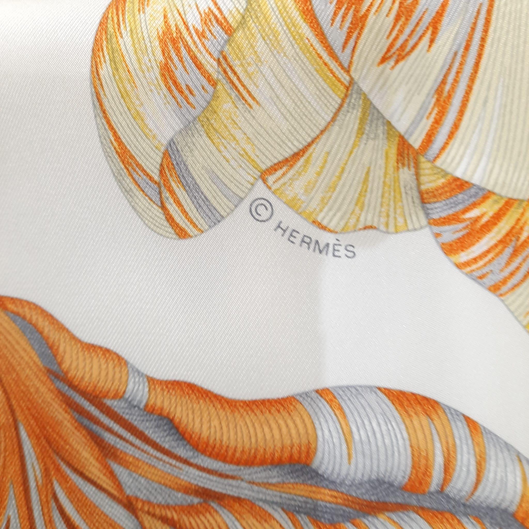 Women's or Men's Hermes Blanc / Orange Cuit / Gris Tulipomanie scarf 90