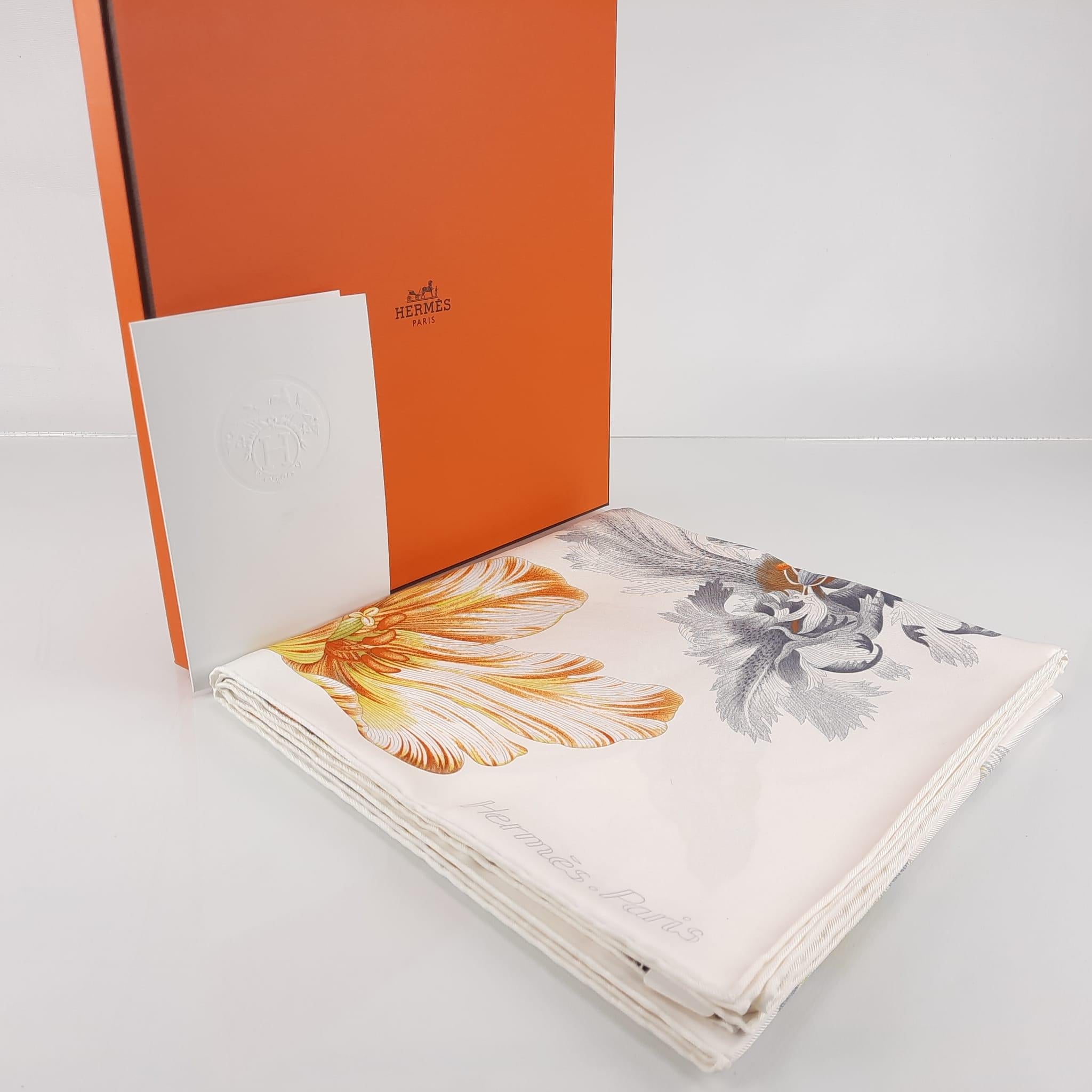 Hermes Blanc / Orange Cuit / Gris Tulipomanie scarf 90 2