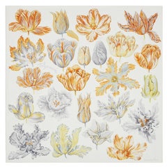 Hermes Blanc / Orange Cuit / Gris Tulipomanie scarf 90