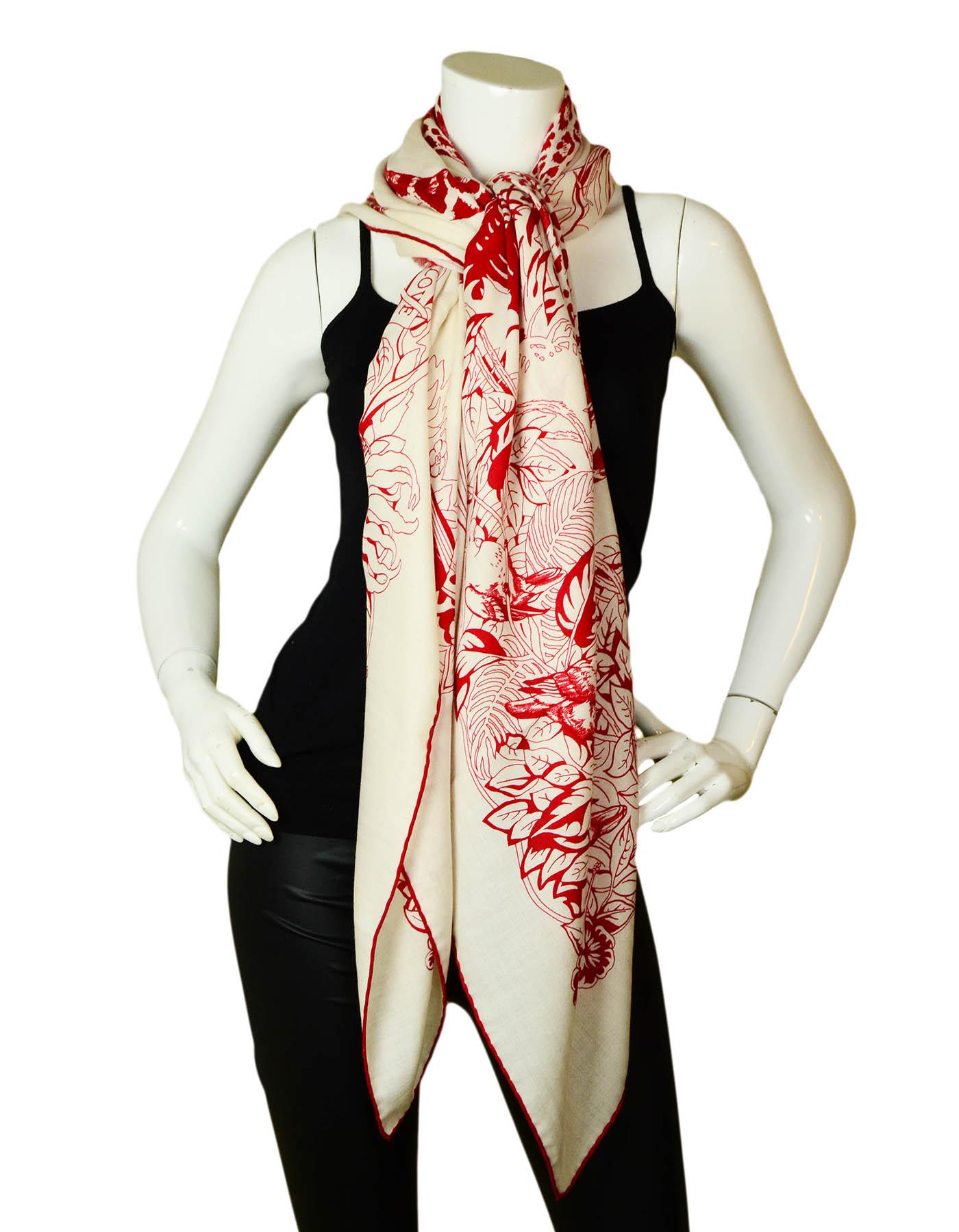 Hermes Blanc/Rouge Jungle Love Tattoo 140cm Silk/Cashmere Shawl by Robert Dallet 2