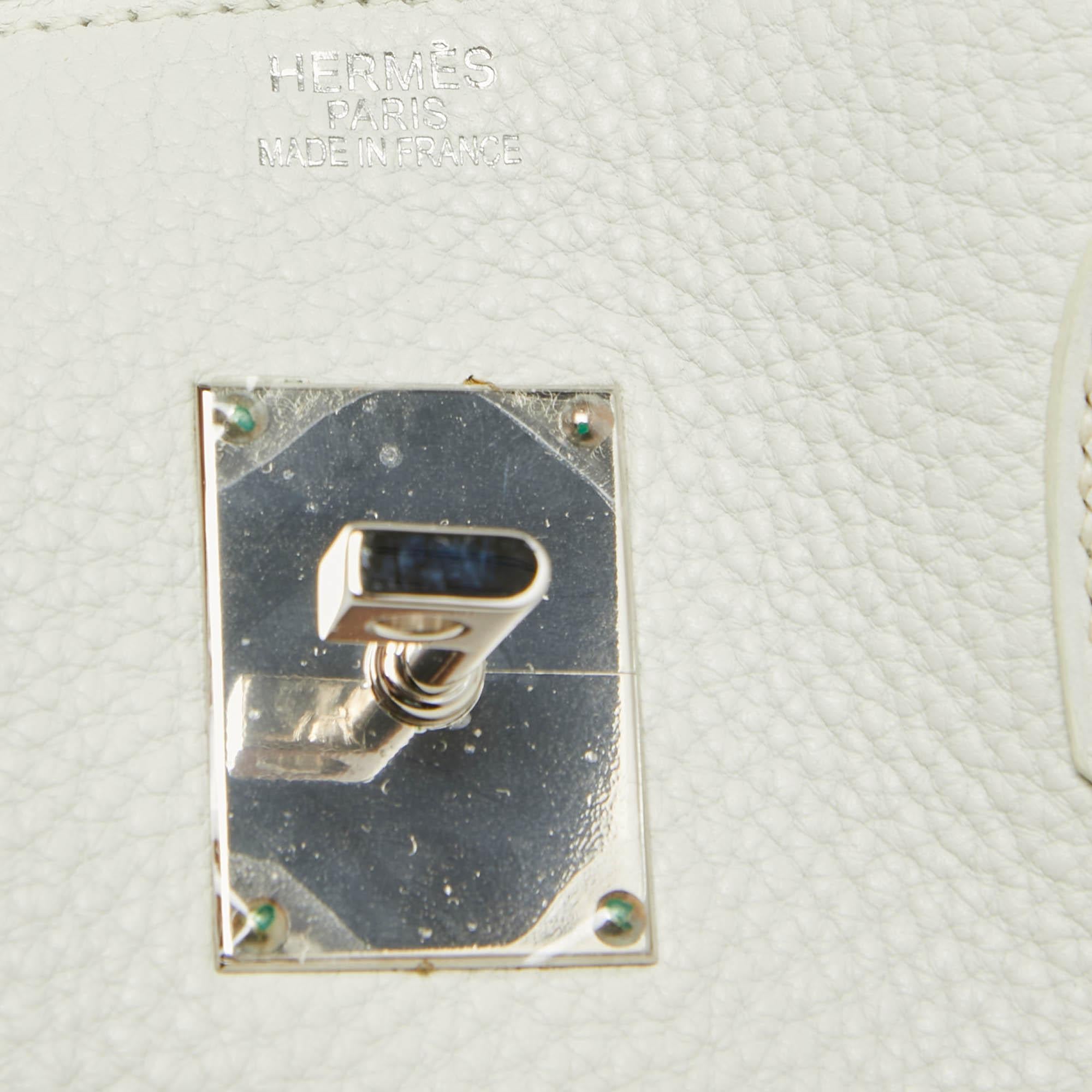 Hermes  Blanc Taurillion Clemence Palladium Finished Shoulder Birkin JPG 42 Bag 6