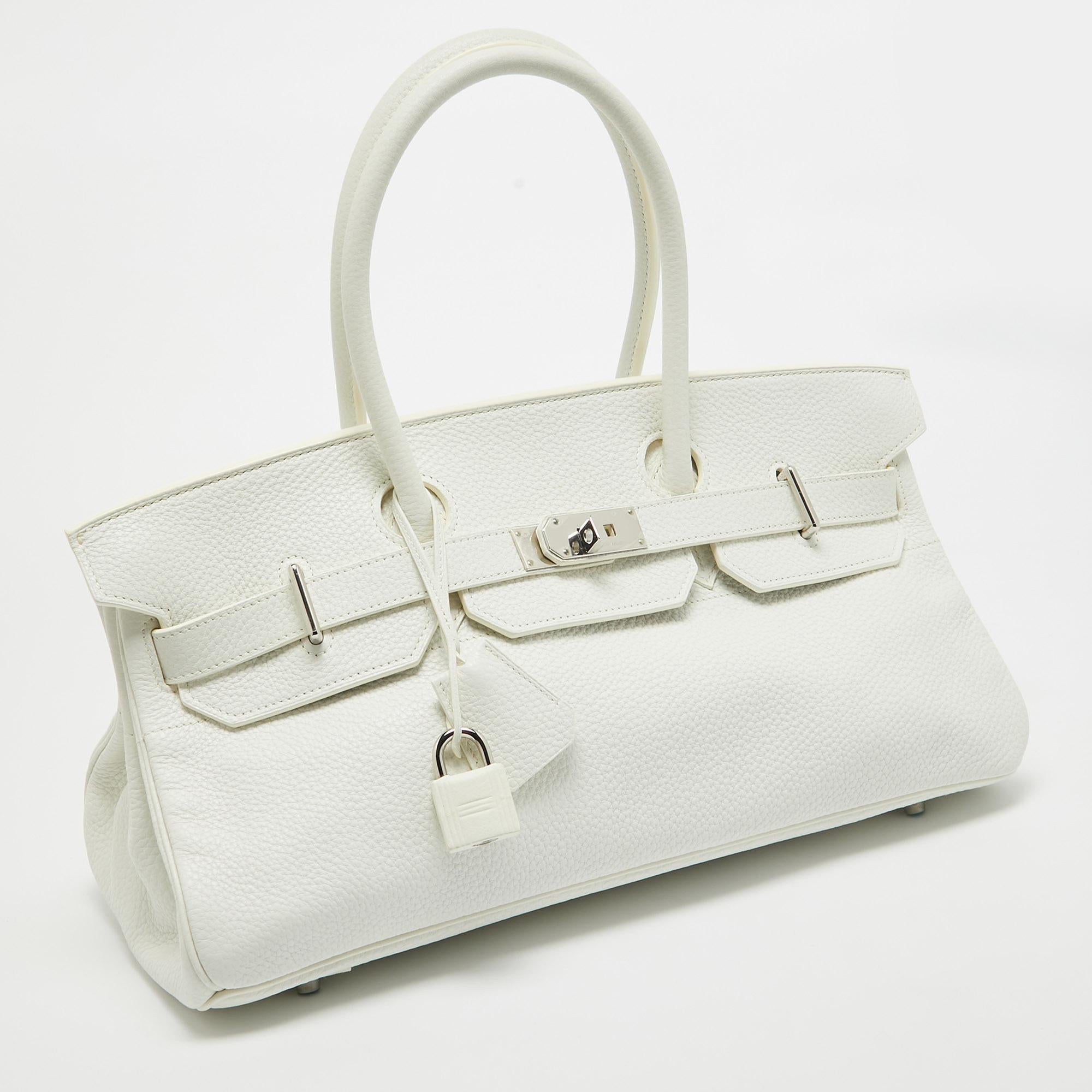 Hermes  Blanc Taurillion Clemence Palladium Finished Shoulder Birkin JPG 42 Bag In Good Condition In Dubai, Al Qouz 2