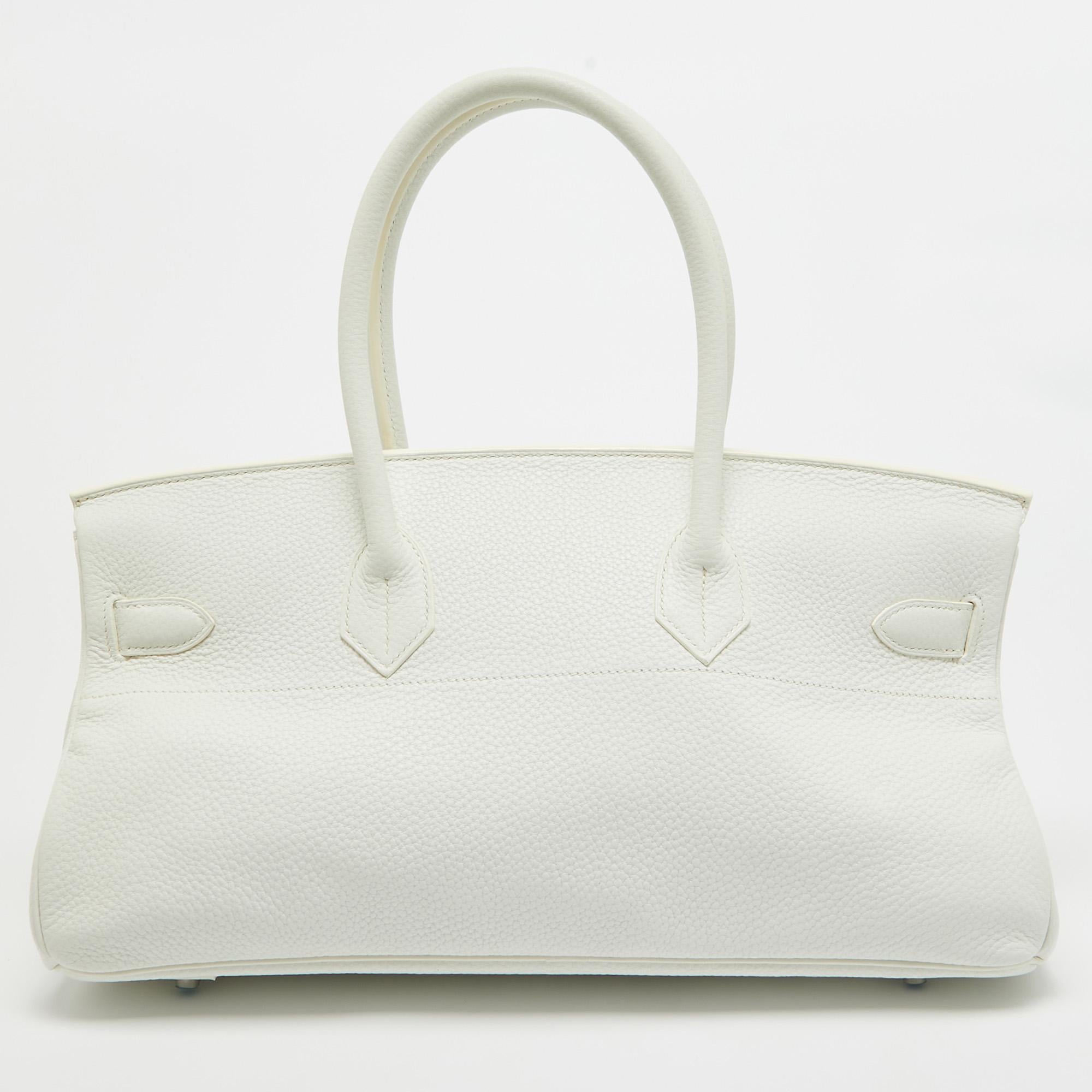 Women's Hermes  Blanc Taurillion Clemence Palladium Finished Shoulder Birkin JPG 42 Bag