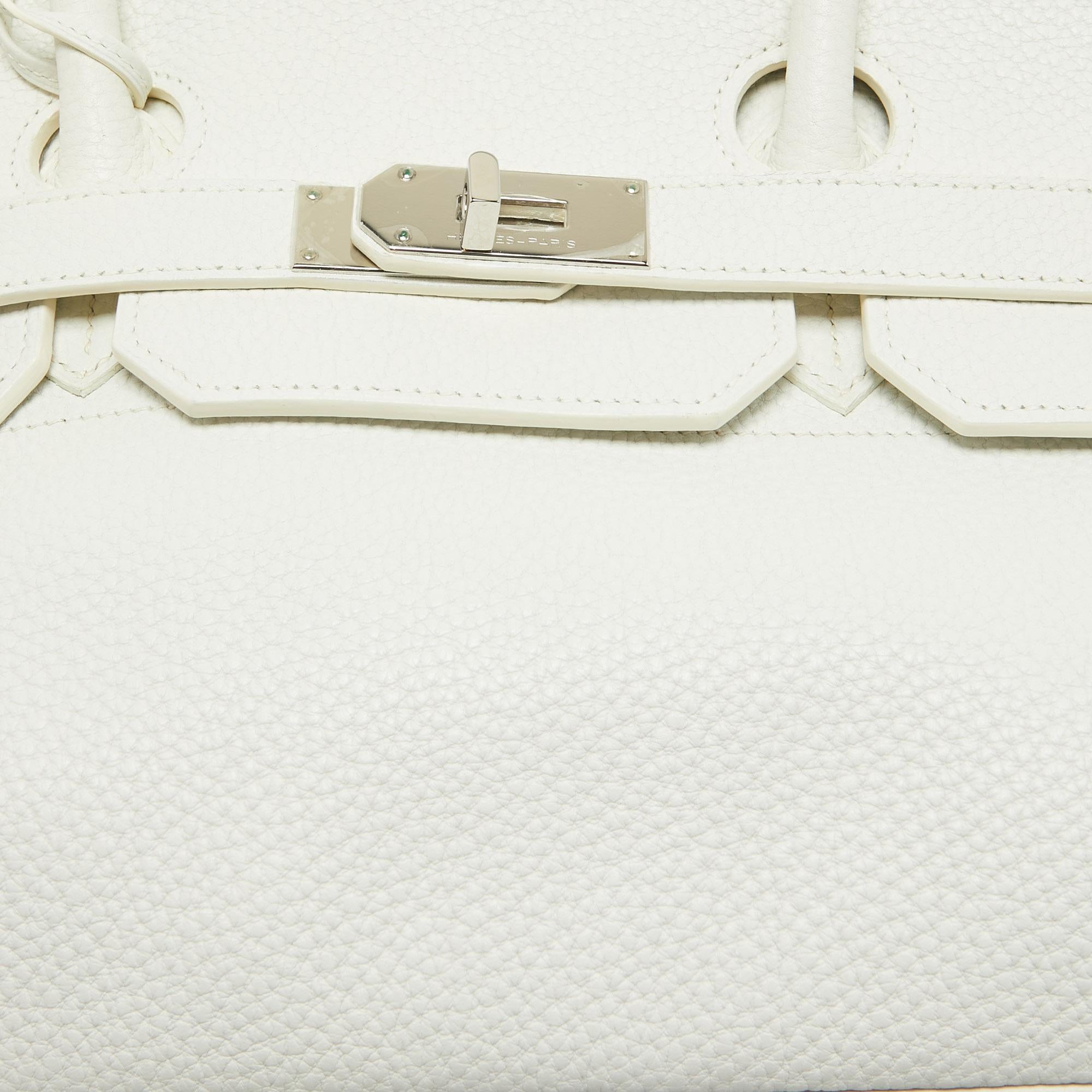 Hermes  Blanc Taurillion Clemence Palladium Finished Shoulder Birkin JPG 42 Bag 1
