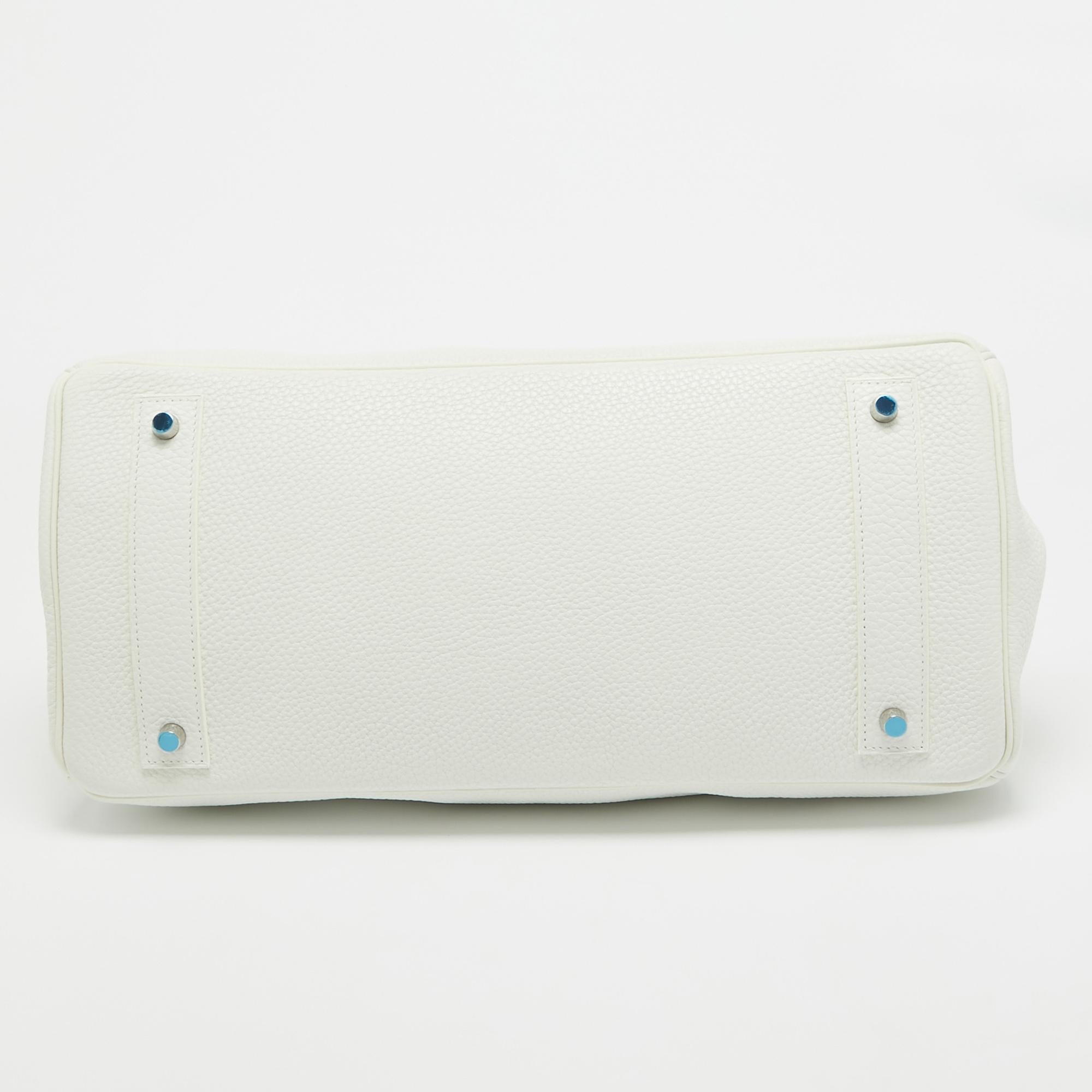 Hermes  Blanc Taurillion Clemence Palladium Finished Shoulder Birkin JPG 42 Bag 3