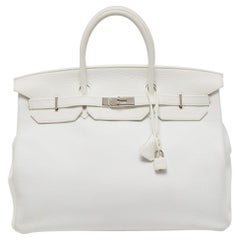 Borsa Birkin 40 di Hermes Blanc Togo in pelle con finitura Palladium