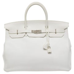 Hermes Blanc Togo Leather Palladium Finish Birkin 40 Bag