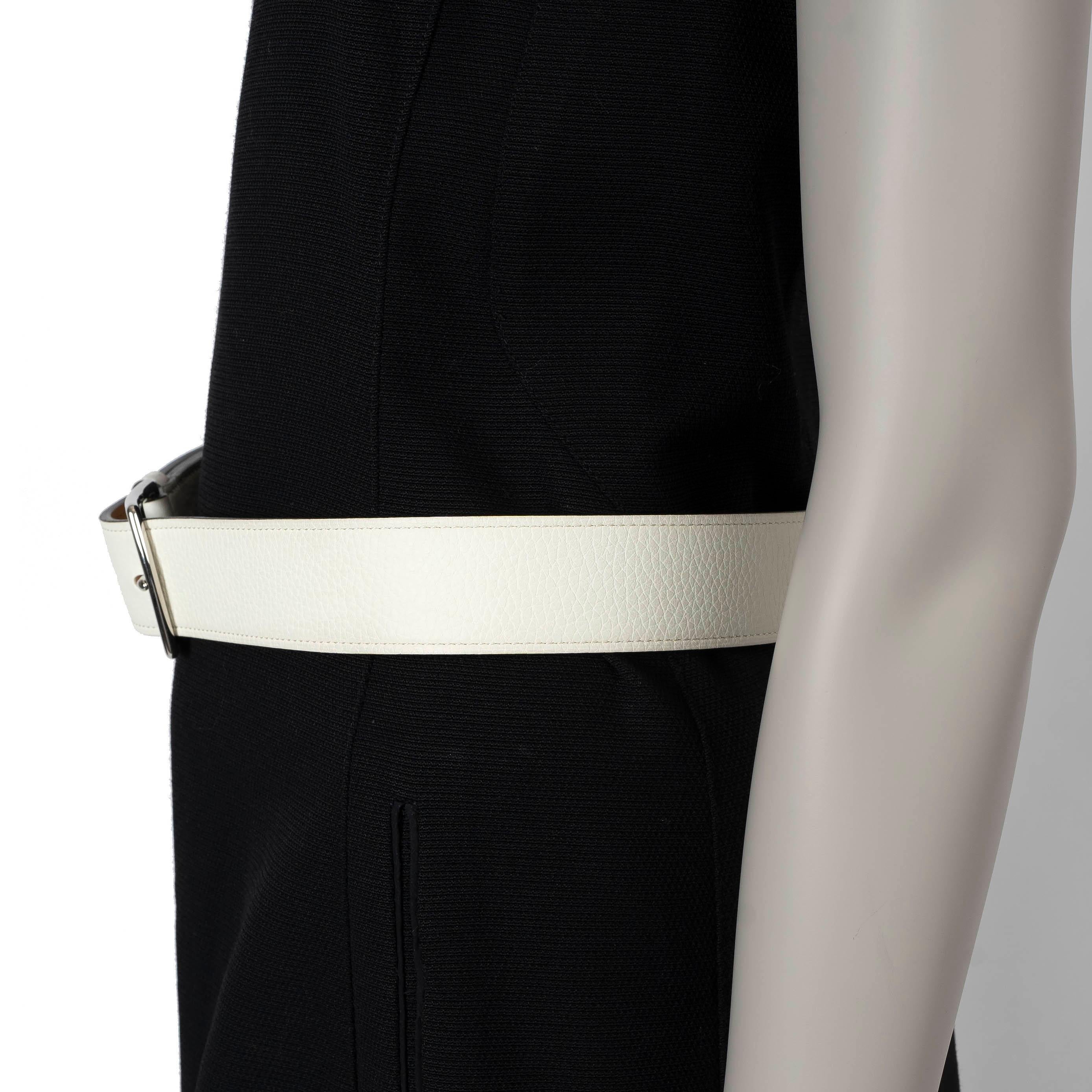 Gray HERMES Blanc white Clemence leather ETRIVIERE 40mm Belt 85 For Sale