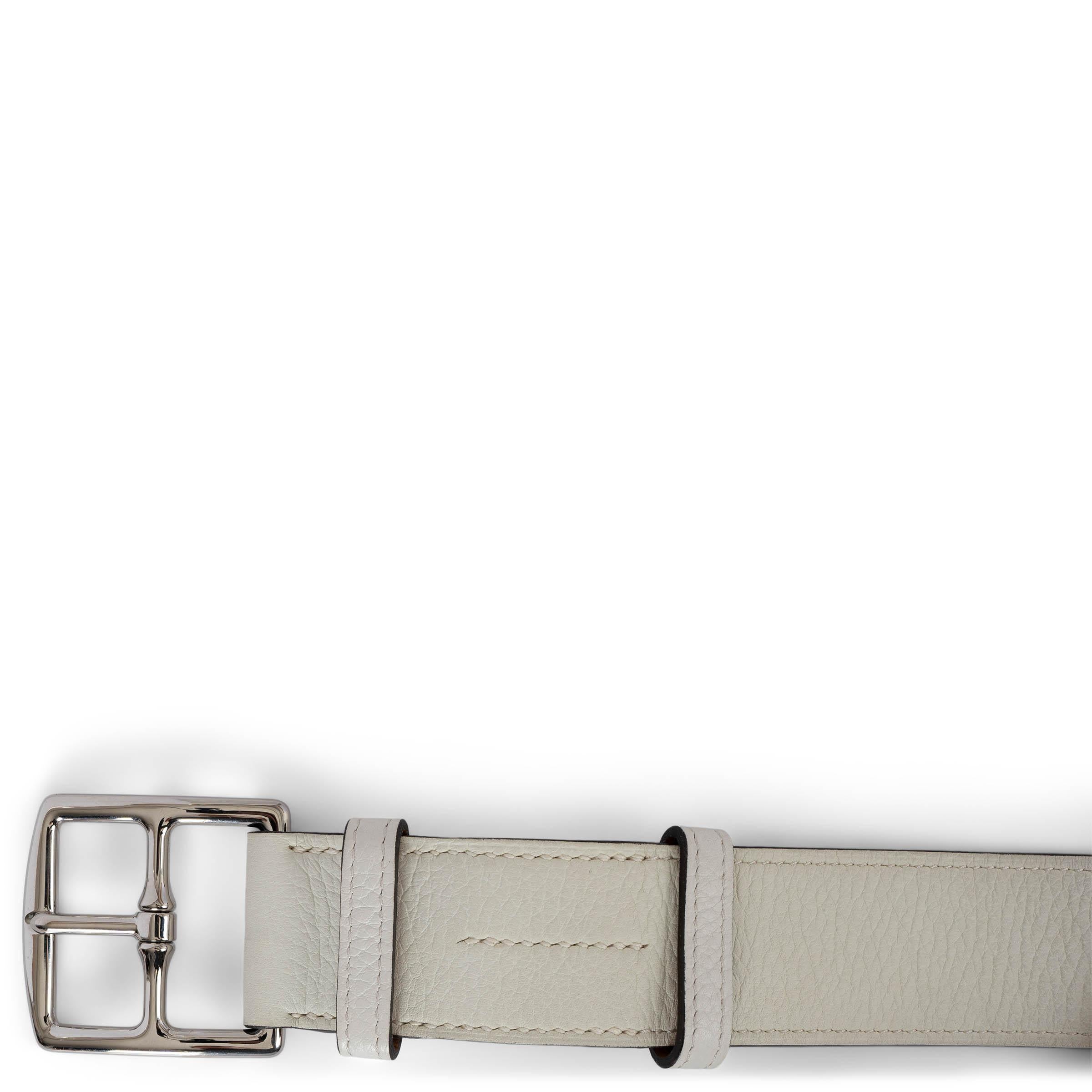 Women's HERMES Blanc white Clemence leather ETRIVIERE 40mm Belt 85 For Sale