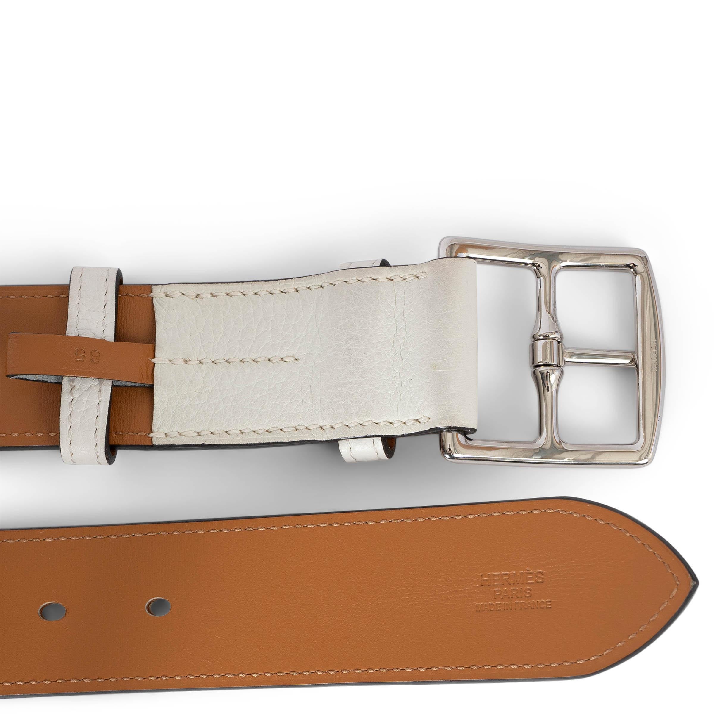 HERMES Blanc white Clemence leather ETRIVIERE 40mm Belt 85 For Sale 1