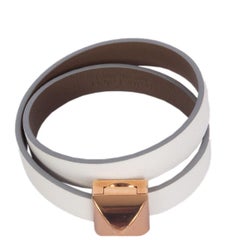 HERMES Blanc white / Etoupe taupe Swift MEDOR INFINI Double Tour Bracelet T2