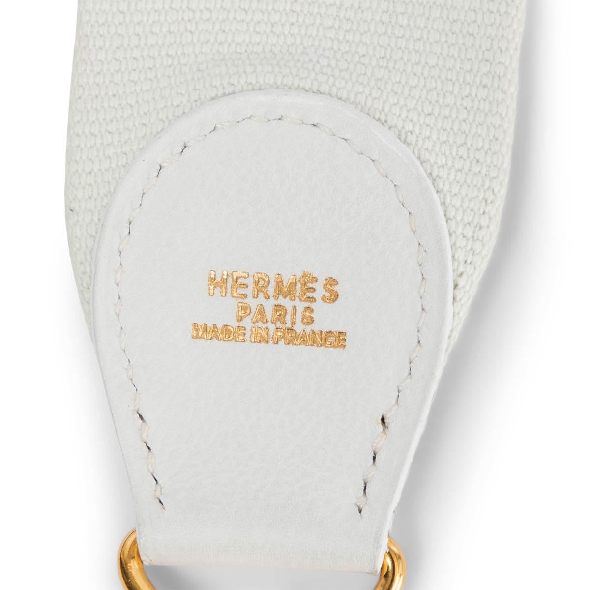Women's HERMES Blanc white Gulliver leather & canvas SANGLE KELLY 50mm Bag Strap