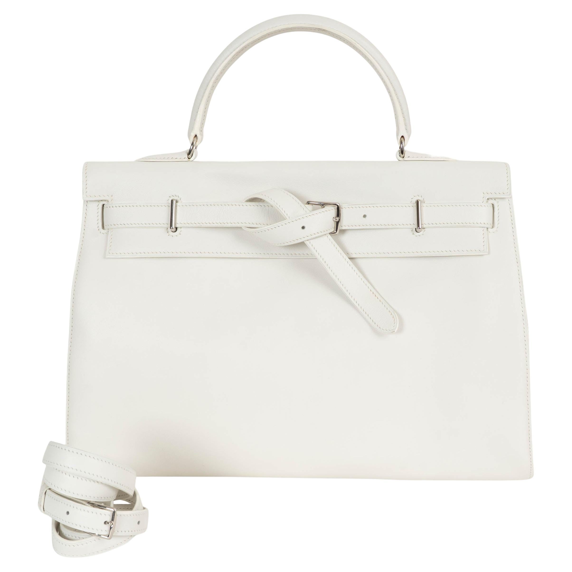 HERMES Blanc bianco Swift pelle KELLY 35 FLAT Borsa PHW in vendita
