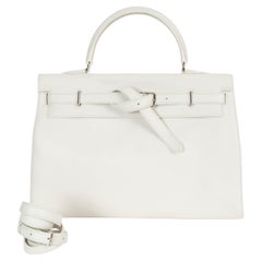 HERMES Blanc bianco Swift pelle KELLY 35 FLAT Borsa PHW