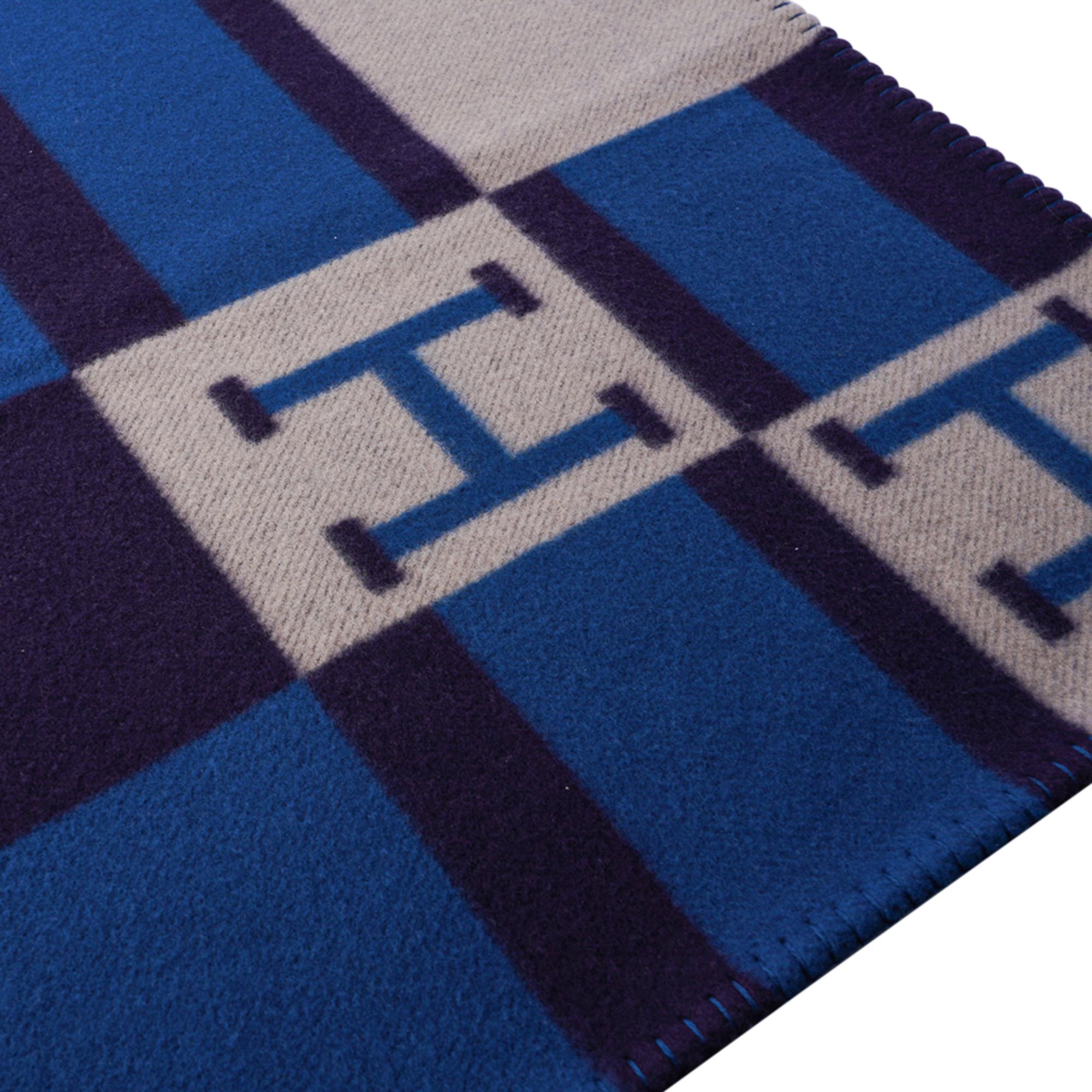 Hermès Decke Avalon Bayadere Blau Marine Überwurf Neu 1