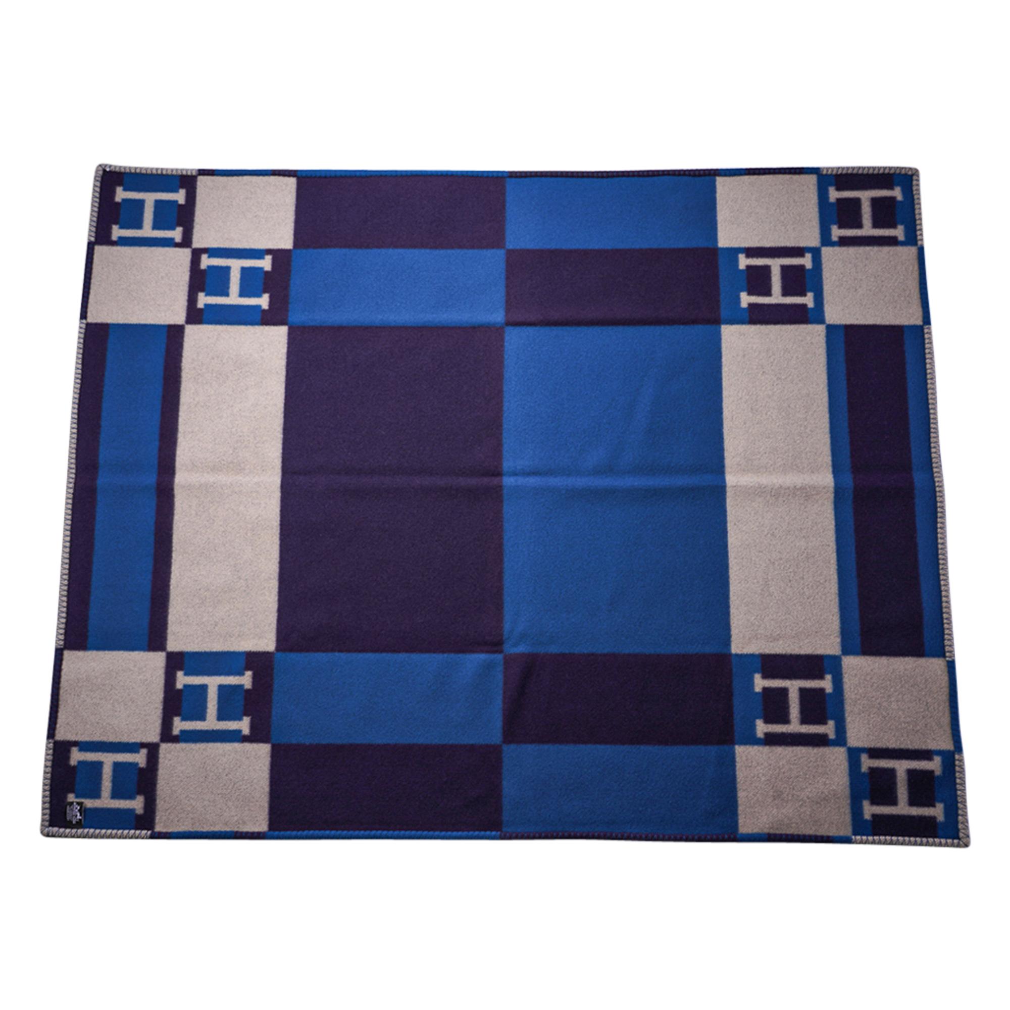 Hermes Blanket Avalon Bayadere Blue Marine Throw New 1