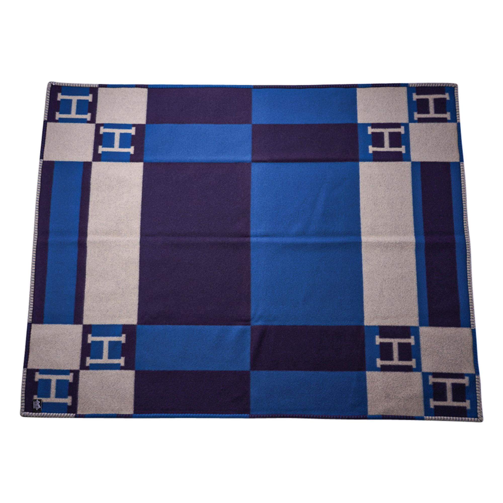 Hermes Blanket Avalon Bayadere Blue Marine Throw New For Sale 1