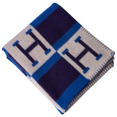 Hermes Manta Avalon Bayadere Azul Marino Plumón Nuevo