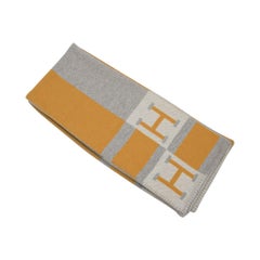 Hermes Blanket Avalon Bayadere Throw Blanket Jaune Gris Ecru