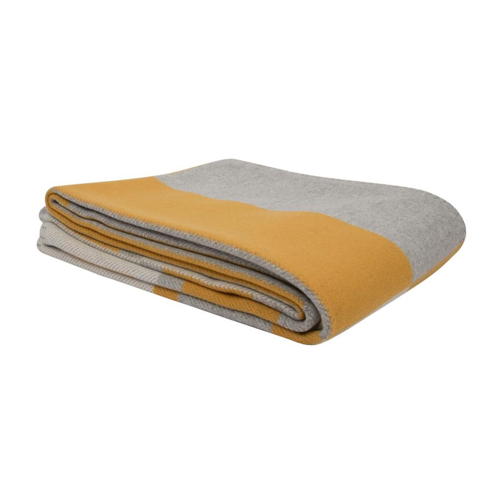 Hermes Couverture Avalon Bayadere Throw Blanket Jaune Gris Ecru 1
